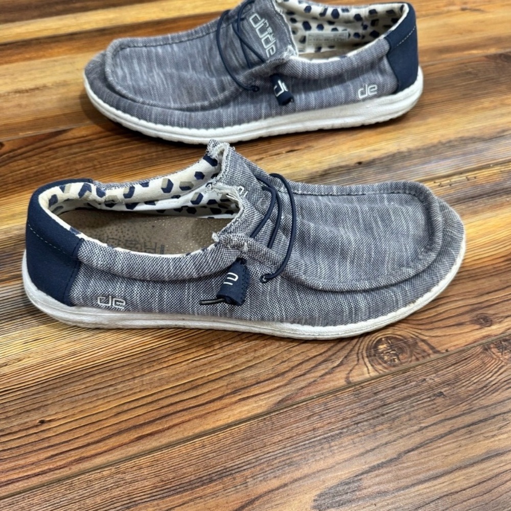 Hey Dude Men’s Grey Canvas Slip-On Loafers with Navy Accents